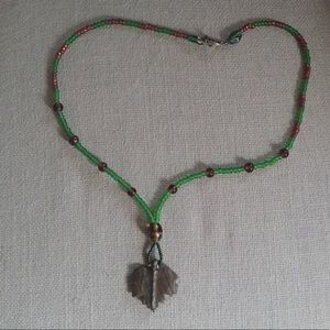 NWOT Boho Hand Carved Leaf Necklace